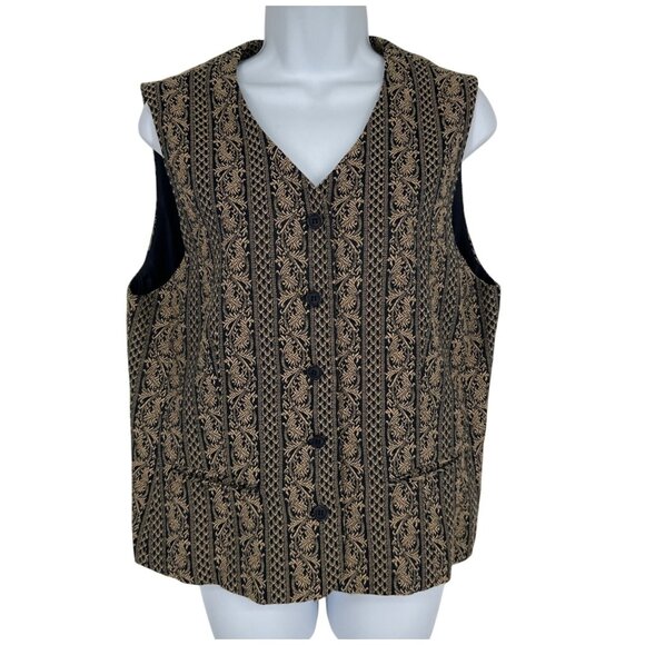 Talbots Petites Womens Black & Gold Patterned Button-Up Vest Size 14 - Picture 1 of 8